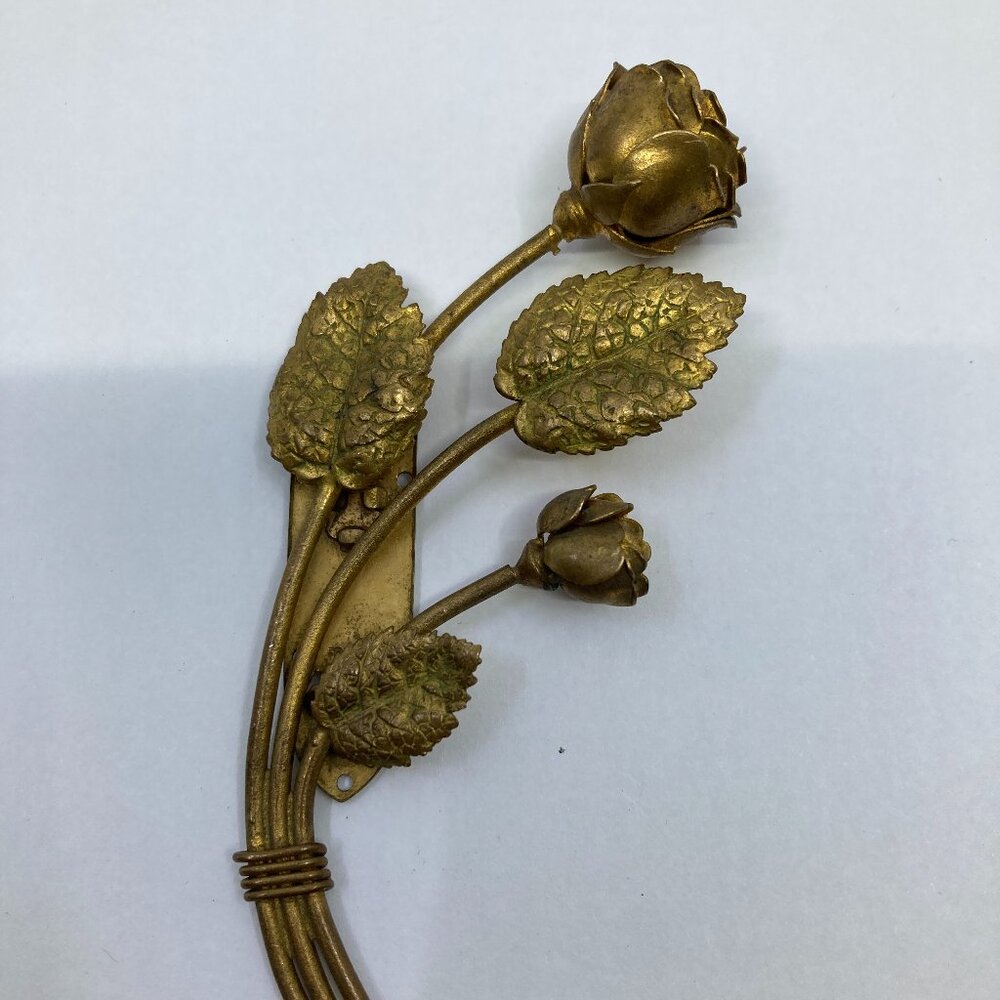 Antique 1940 FRANCE brass rose flowers dress clip huge 4" brooch